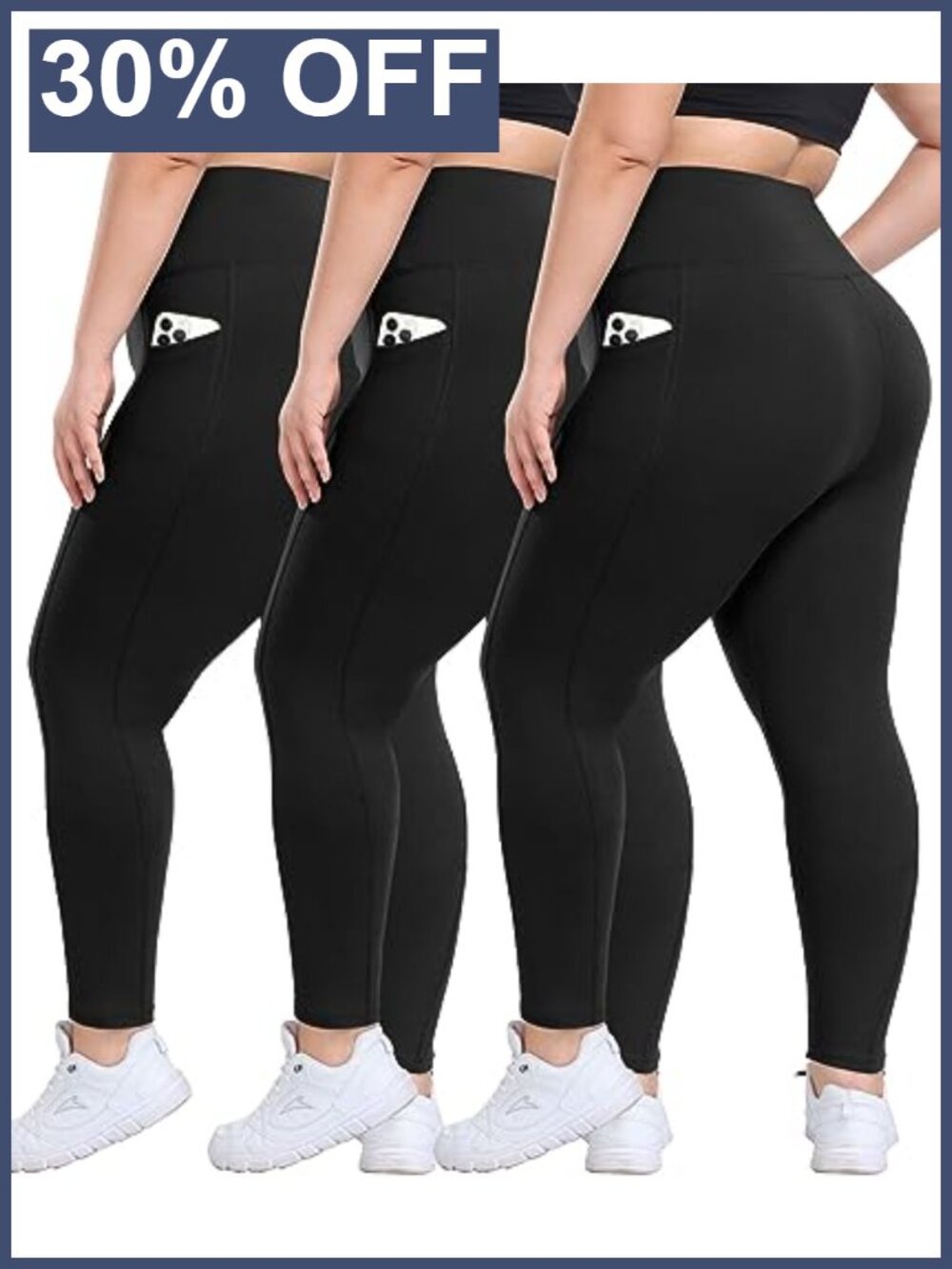 3 Pack Plus Size High Waisted Leggings with Pockets Tummy Control Yoga Pants